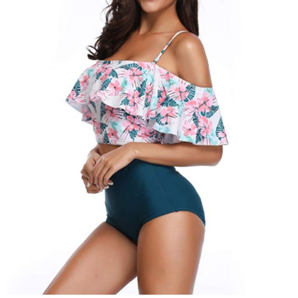 Off Shoulder Ruffle Crop Top Bikini - Picture 3 of 4
